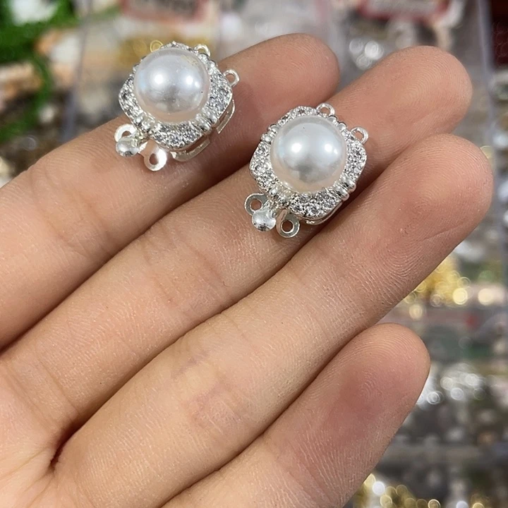玛瑙/玉髓合金珠宝半成品2个2排扣银色