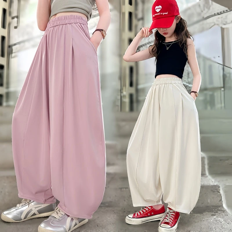 女童夏季冰丝抖抖裤2025新款中大童宽松灯笼裤百搭休闲阔腿防蚊裤