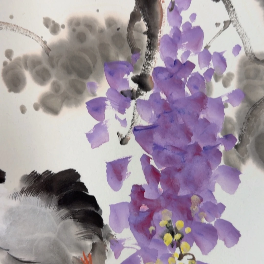 国画纯手绘山水花鸟作品100*50