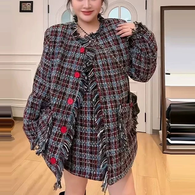 法式小香风粗花呢格纹夹棉外套半身裙套装女秋冬新款高级显瘦夹棉