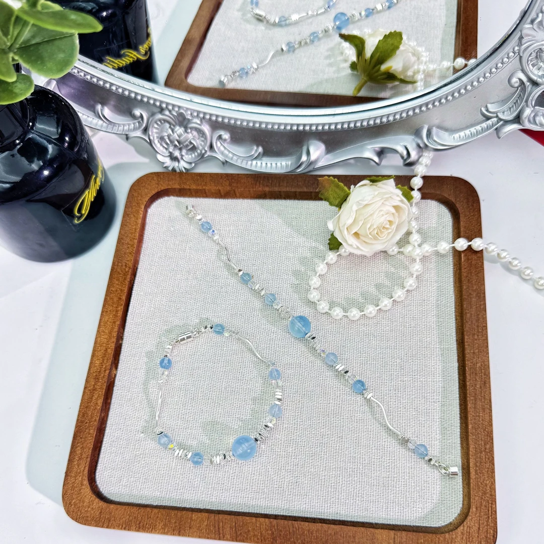 “晖光凝露”海蓝宝水晶手串多样性发货