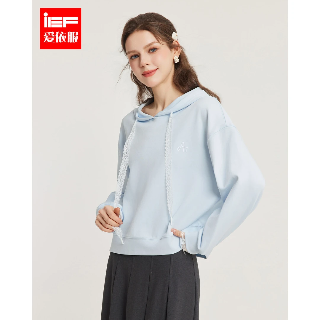IEF/爱依服上衣2025春季新款韩版甜美减龄风连帽设计卫衣欧若风