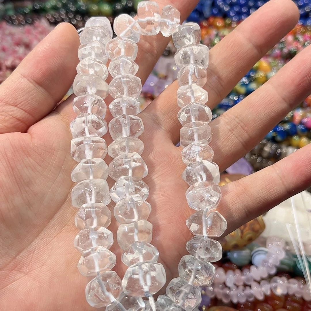 玛瑙/玉髓合金珠宝半成品白水晶冲角一条14mm