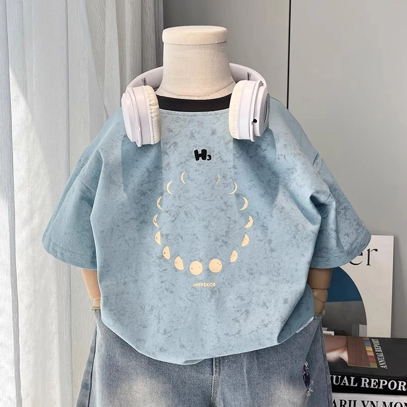 夏装男童短袖t恤套装2025新款儿童纯棉半袖上衣透气韩版宽松短裤