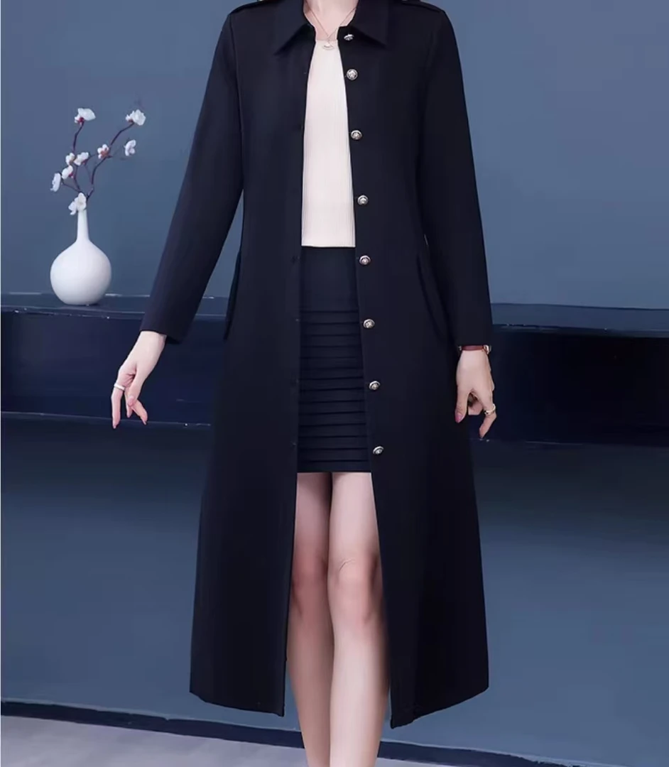 Y658  中长款修身显瘦气质风衣外套2025年秋季新款