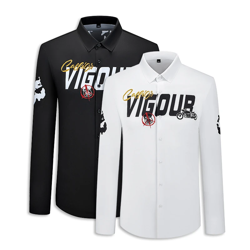 欧货印花烫钻男士衬衫高端潮流痞帅时尚修身休闲免烫抗皱长袖衬衣