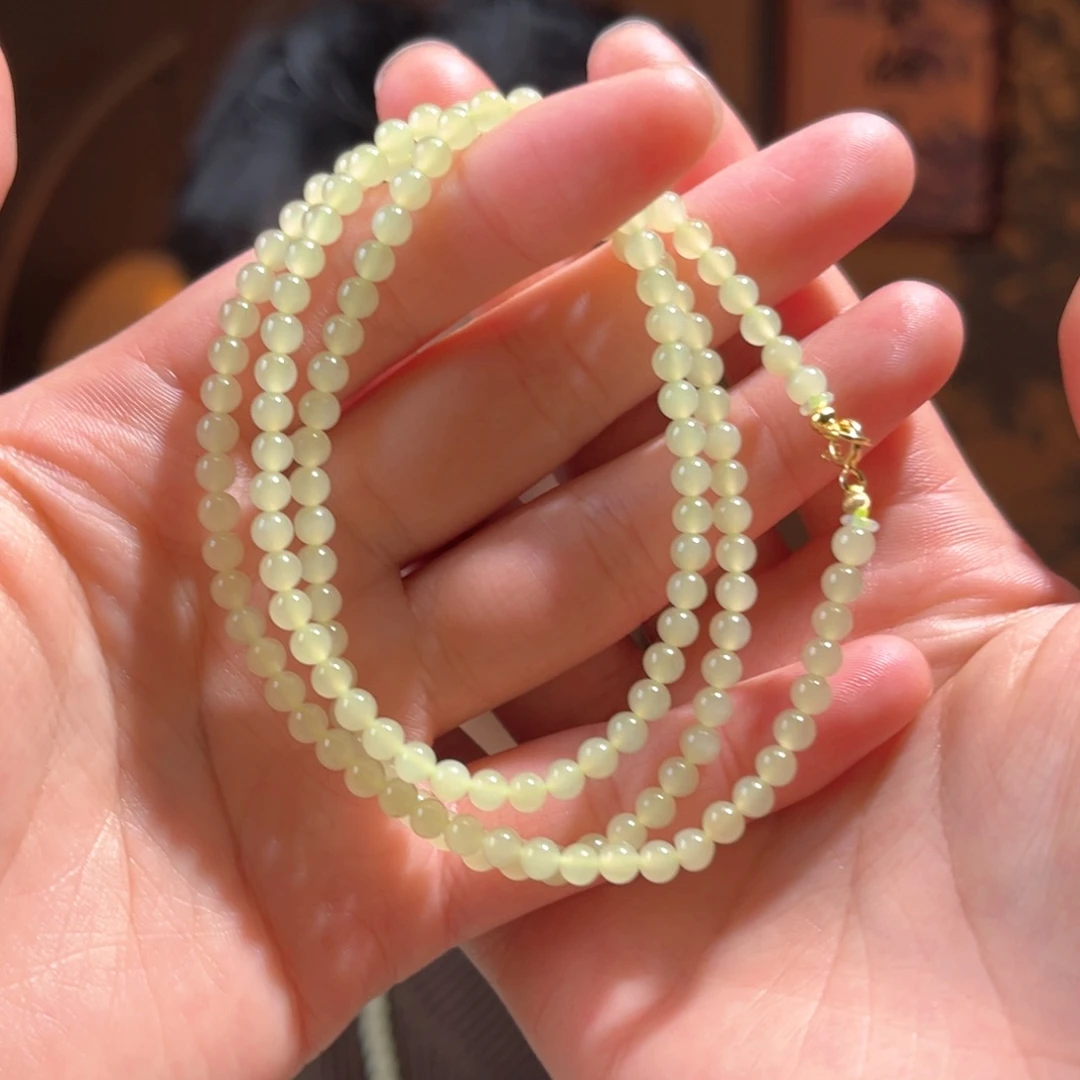 颈饰银S925镶嵌和田玉青海黄口4mm180