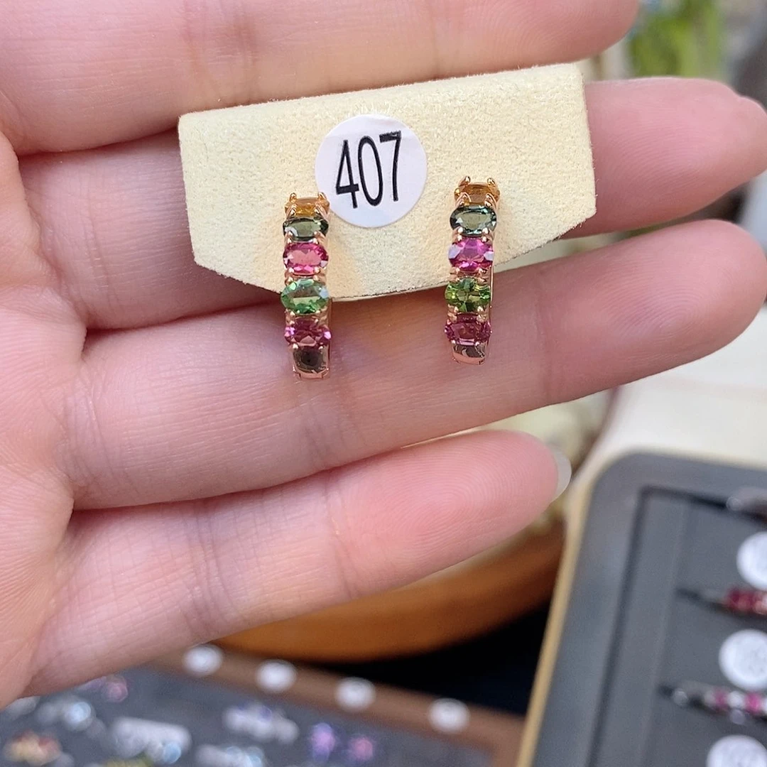 碧玺耳饰银S925镶嵌10颗