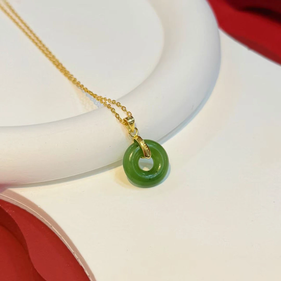 S925银镶嵌15mm碧玉甜甜圈吊坠（不含链）HNZ14809