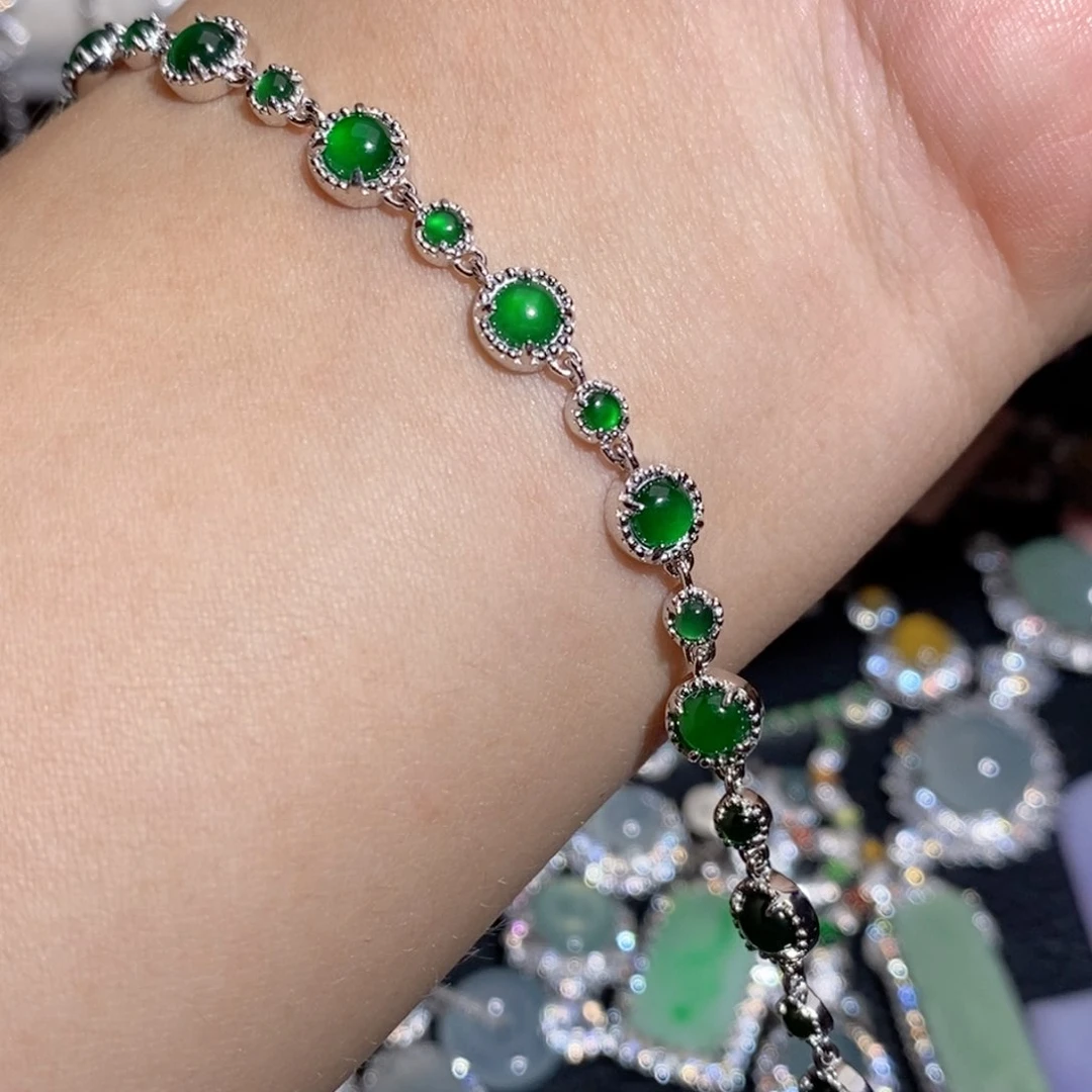 银S925镶嵌手链翡翠k k k