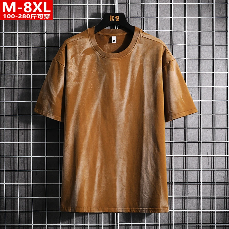 夏季港风男装时尚印花圆领短袖T恤 胖男士加肥大码宽松休闲棉体恤