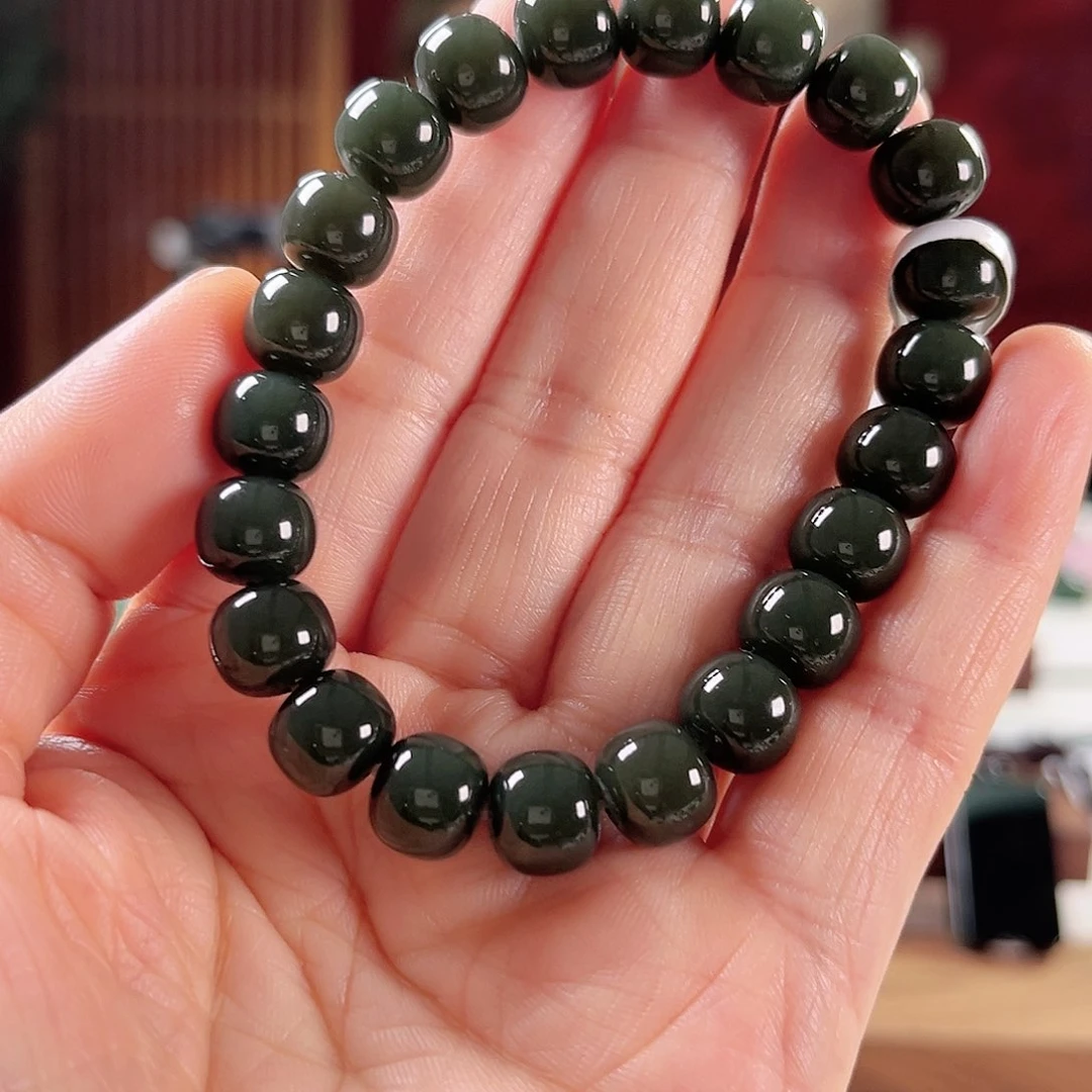 和田玉手链未镶嵌跳***子新疆和田玉老型沙枣青