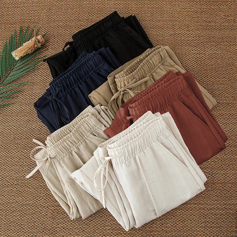 【亚麻+莱赛尔天丝】九分裤夏季透气休闲裤高腰春秋夏装