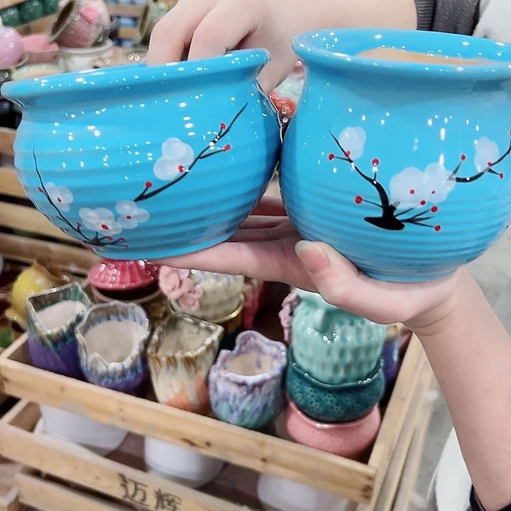 有孔.凑满10元发货多肉陶瓷花盆！