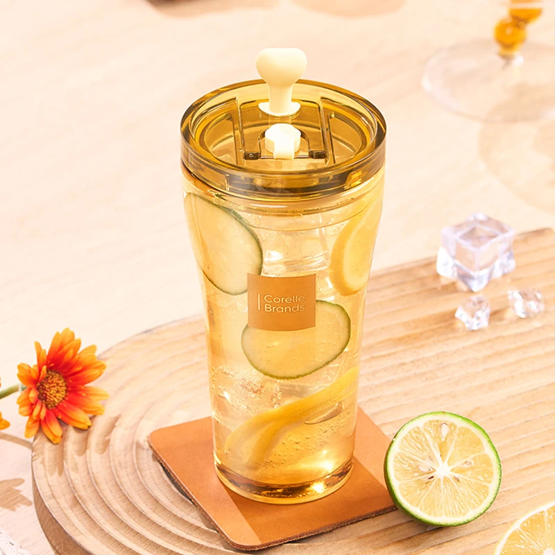 康宁餐具VISIONS心悦双饮吸管杯含杯刷吸管刷+玻璃吸管居家办公