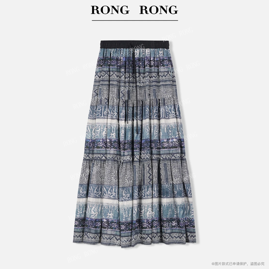 溶溶【卢浮花园】RONGRONG 莱赛尔亚麻混纺压烫碎褶蛋糕裙25C8167