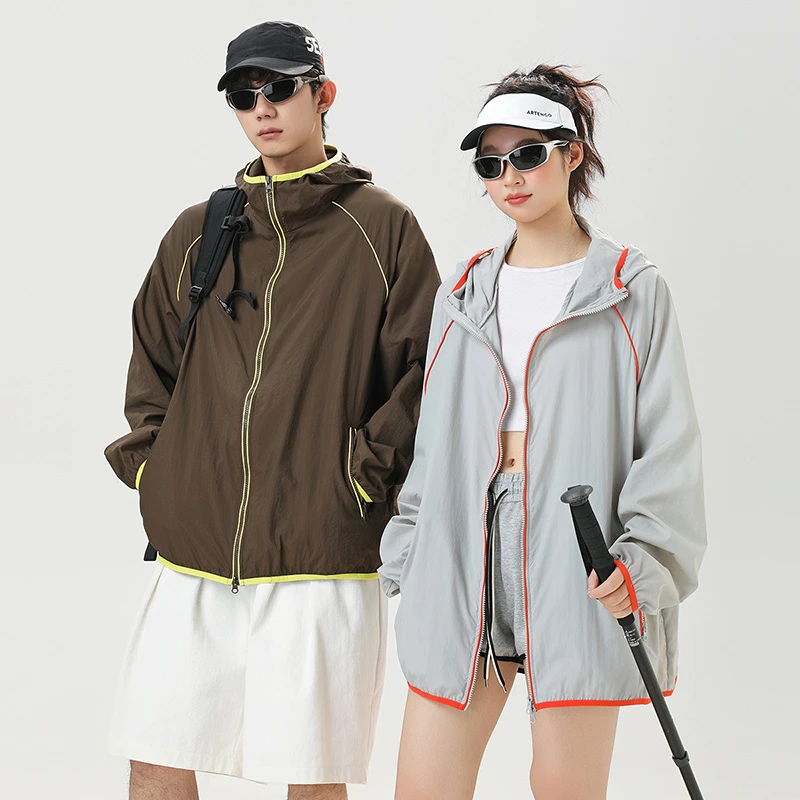 UZ UPF50+夏季撞色休闲百搭透气连帽皮肤衣情侣同款防晒衣