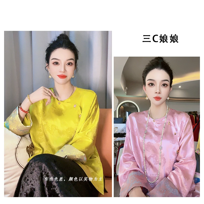 宸嫚三C娘娘7329【梦回大唐】新中式中国风时尚圆领重磅气质上衣ins