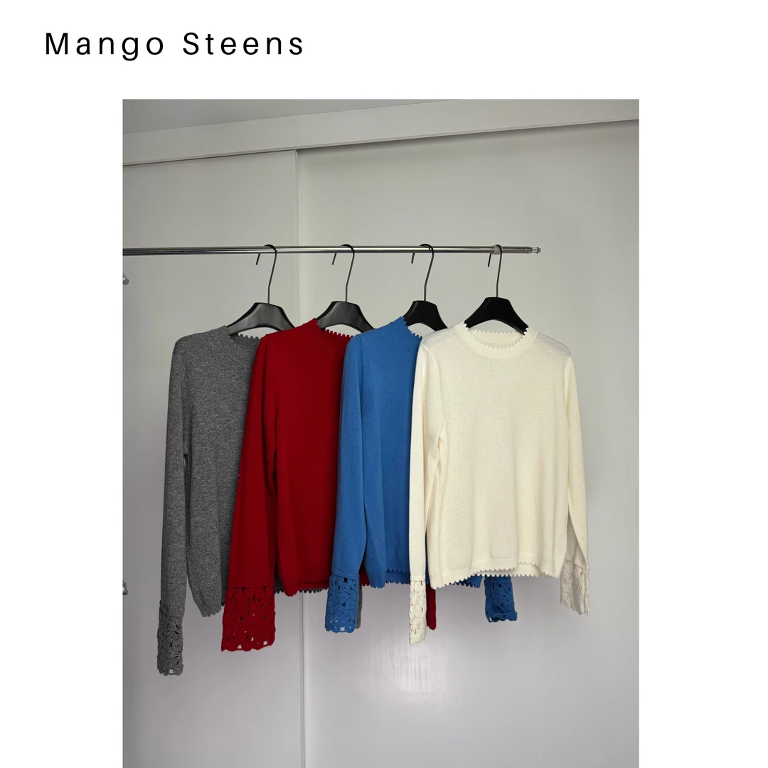 MANGO steen‘s丨羊绒羊毛齿状花边钩花袖毛衣I7956