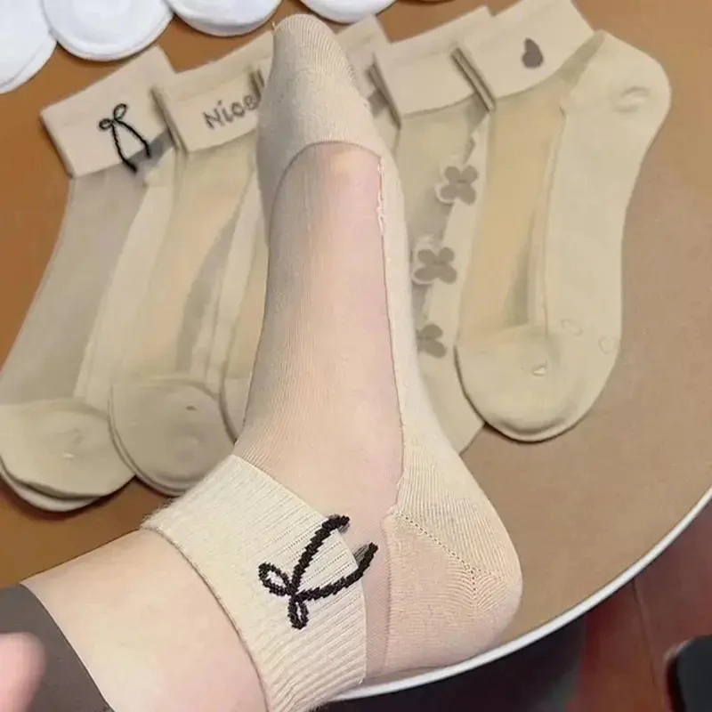 【5双】女士水晶丝袜春夏季薄款浅口百搭夏天吸汗透气玻璃丝短袜ins