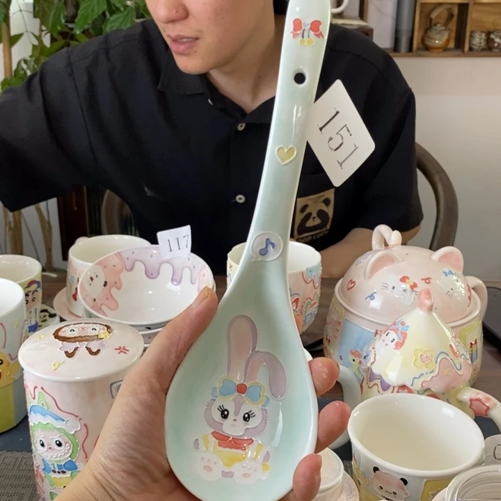 瓷片S***粥景德镇釉下彩手绘