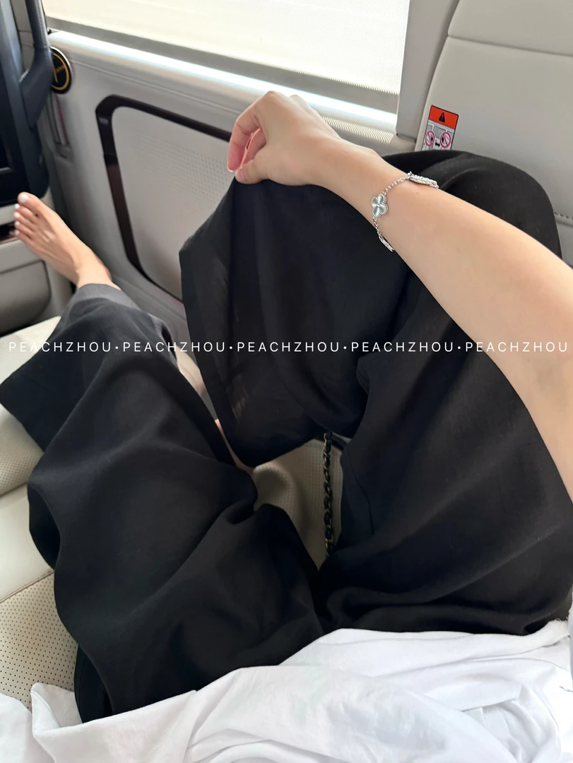 『PEACHZHOU』天丝麻纸片裤宽松直筒西装休闲裤简约纯色通勤阔腿裤