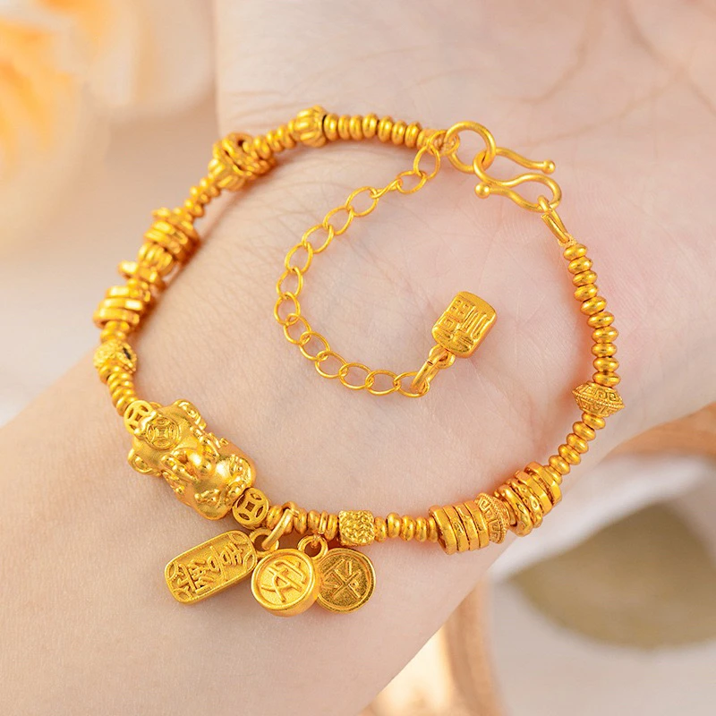 居小主 黄铜手链 平安喜樂貔貅时尚小手链饰品古法