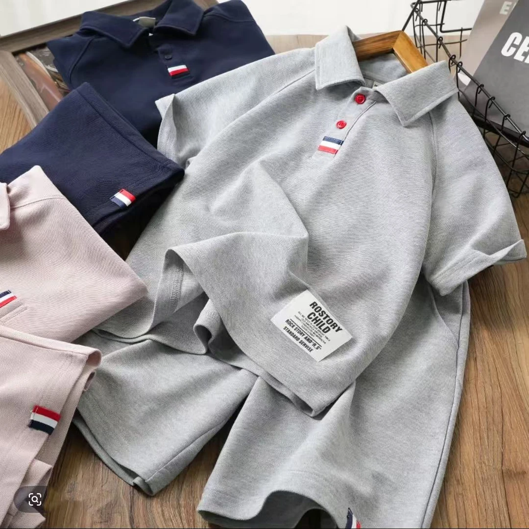 10夏季百搭贴标短袖polo衫套装中大童儿童翻领两件套休闲