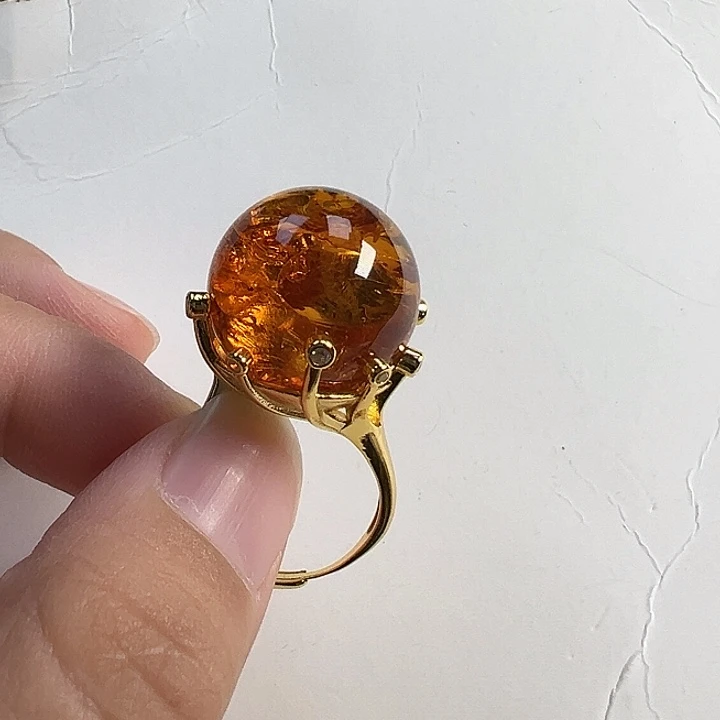 琥珀（花珀）银S925镶嵌戒指