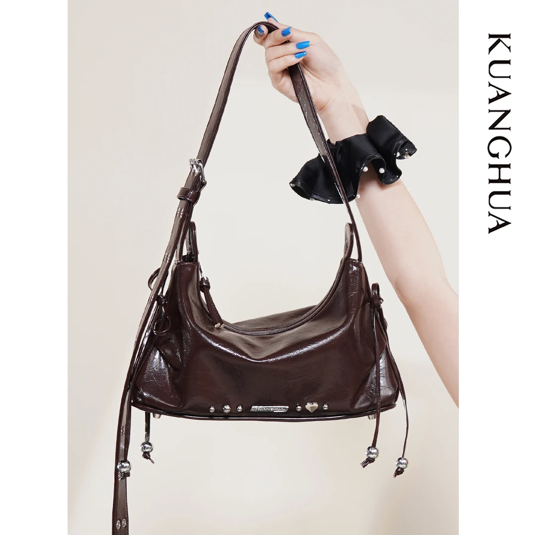 哐花村2025复古棕色托特包女通勤单肩斜挎包软皮百搭手提包