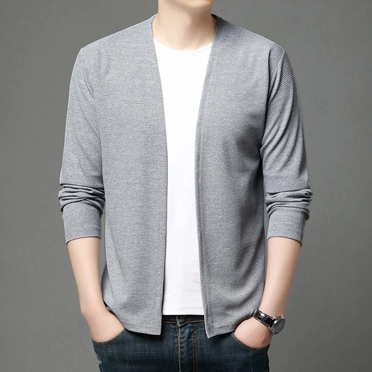 男士春秋季薄款长袖针织衫开衫休闲外穿潮流纯色商务时尚韩版男装