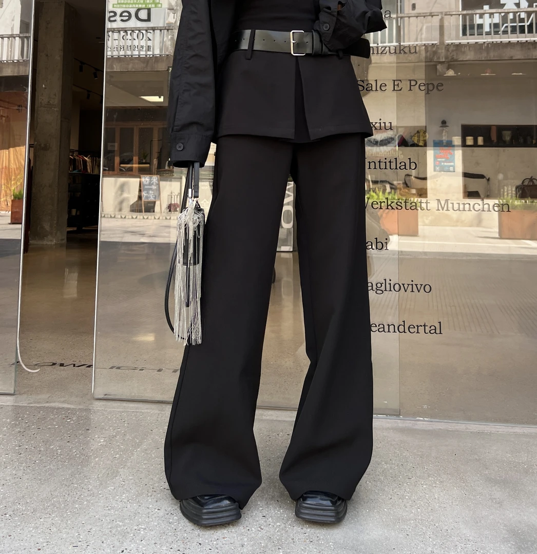 CZ【买手风】秋季设计纯色拼接显瘦两色西装裤