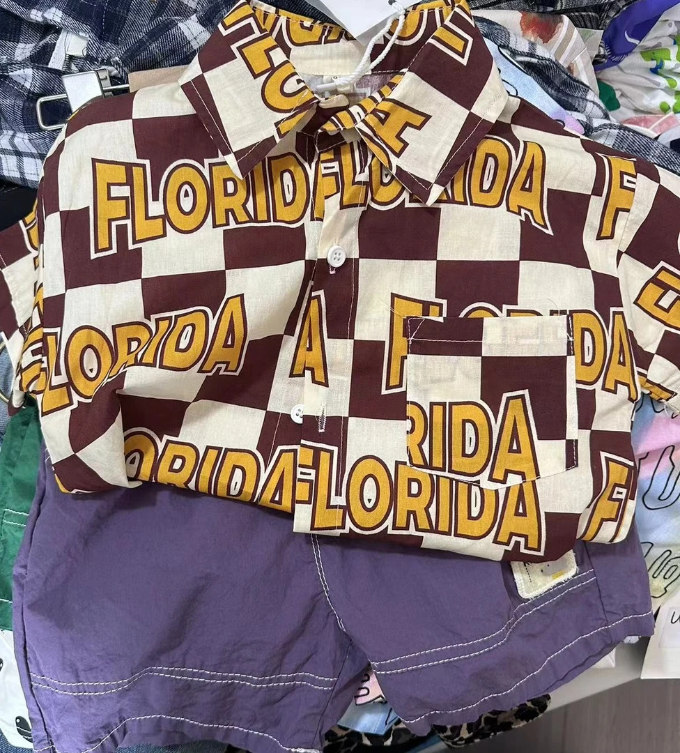 W1儿童字母印花格子衬衫会掉色处理