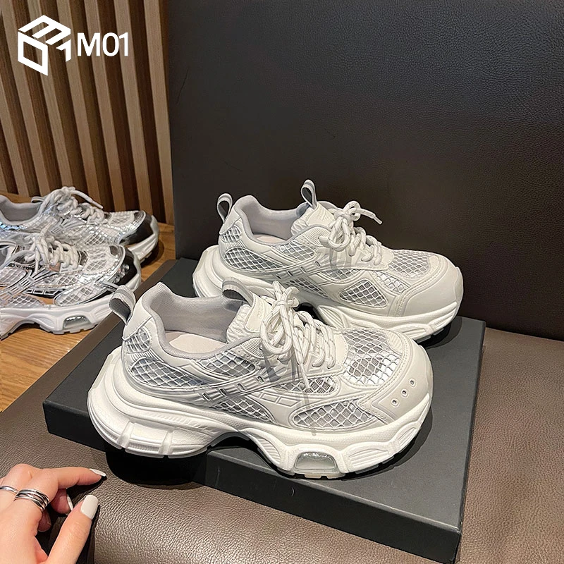 M012025新品夏季款轻型5CM减震厚底透气时尚百搭网布运动老爹鞋