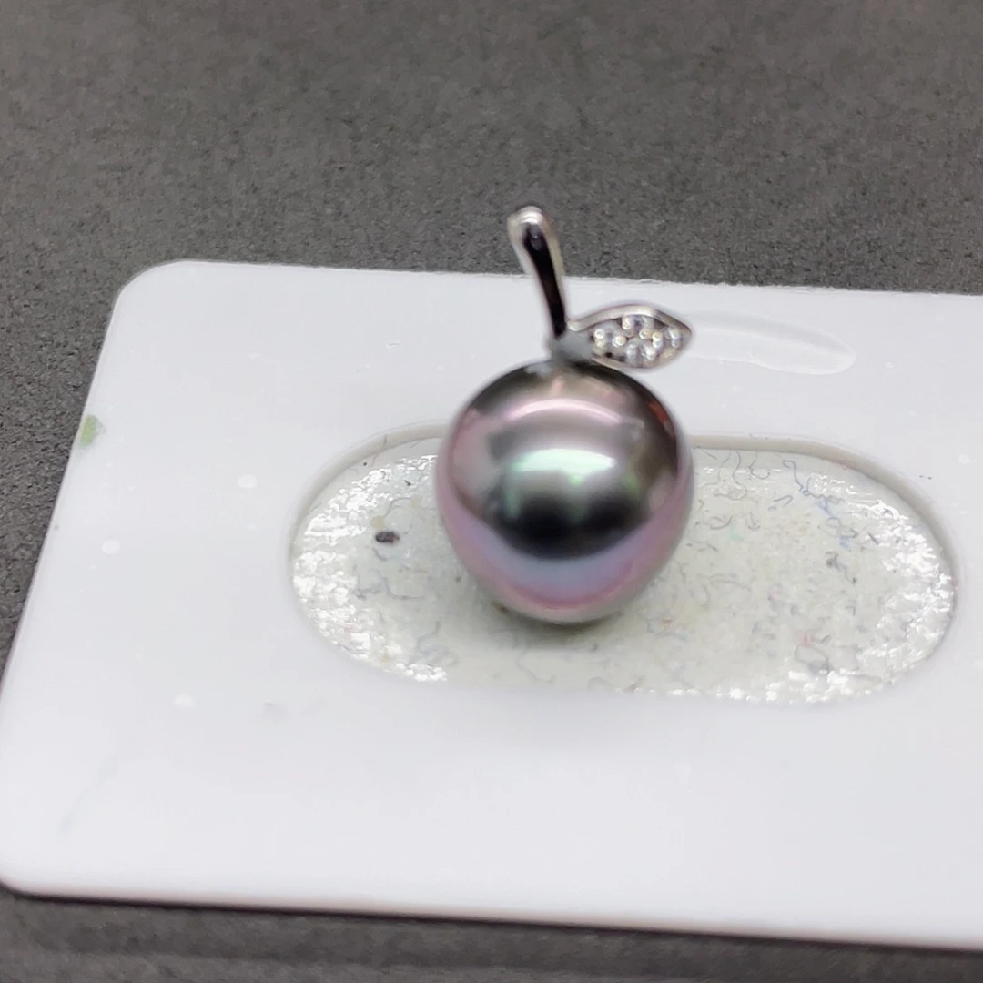银S925镶嵌吊坠(不含链)海水珍珠大溪地妖紫色吊坠10-11mm