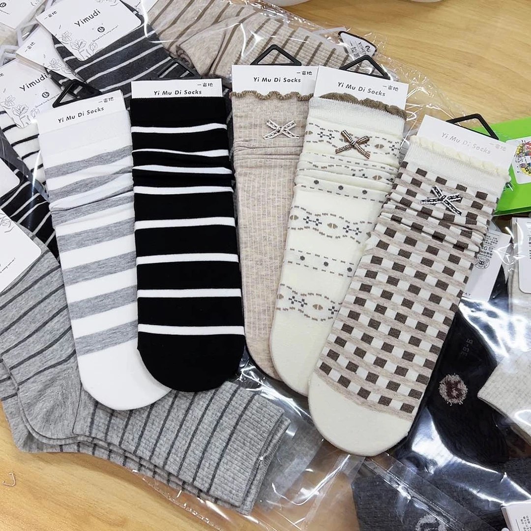 长绒棉女士堆堆袜五双