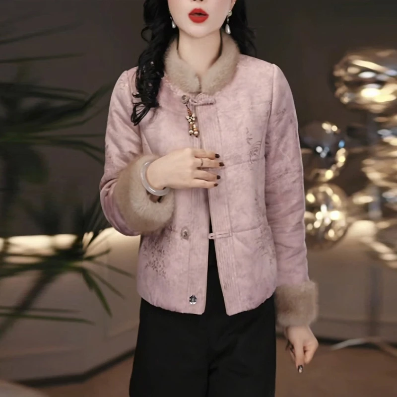 提花精纺国风加厚保暖短款棉衣外套女2025冬季新款小个子保暖棉袄