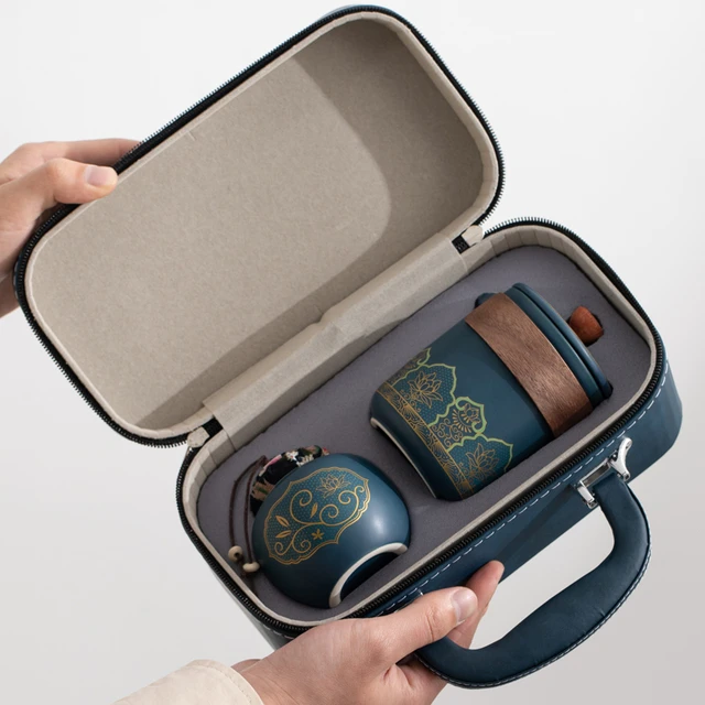 旅行茶具套装便携式陶瓷快速杯户外露营风格旅行茶壶茶杯纪念品定