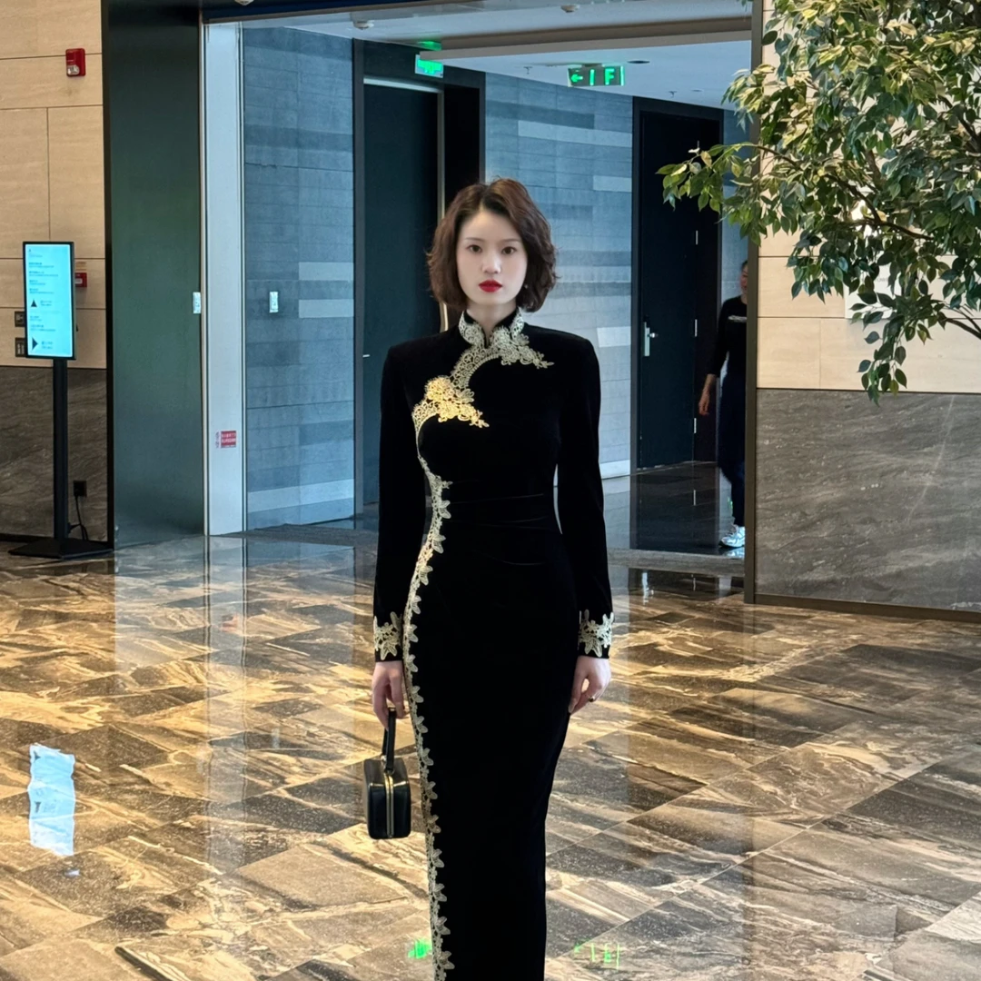 彩彩家【落日庄园】秋冬季复古长袖气质中式立领显年轻修身旗袍