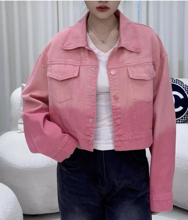 YW411055短款女耐磨薄款口袋明线短外套休闲显瘦韩版长袖时尚