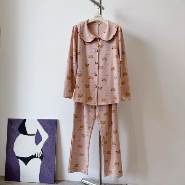 孕之彩秋冬正品 厚磨毛高端棉氨可爱印花孕妇家居哺乳套装月子服