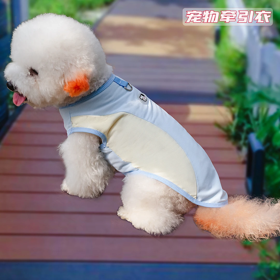 夏季宠物狗狗猫咪薄款透气背心衣服外套比熊外出遛狗牵引衣