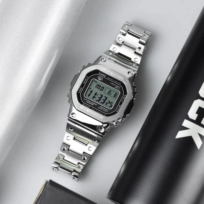卡西欧G-SHOCK金属小方块银砖王鹤棣同款手表男女GMW-B5000D-1A