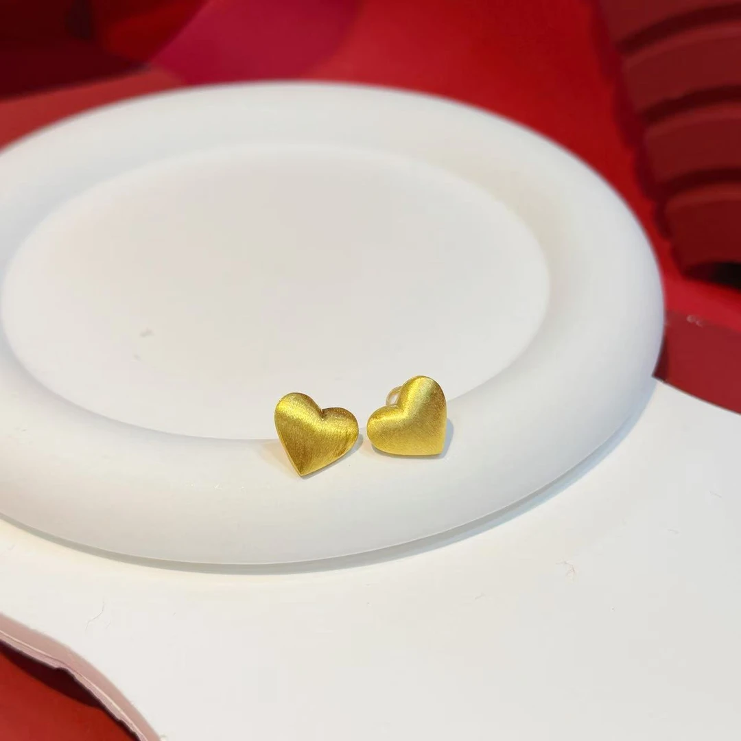 足银耳饰 足银18mm拉丝爱心耳针HE00708