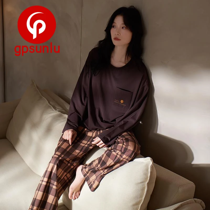 gpsunlu莫代尔睡衣女春秋新款长袖休闲时尚可外穿家居服宽松套装