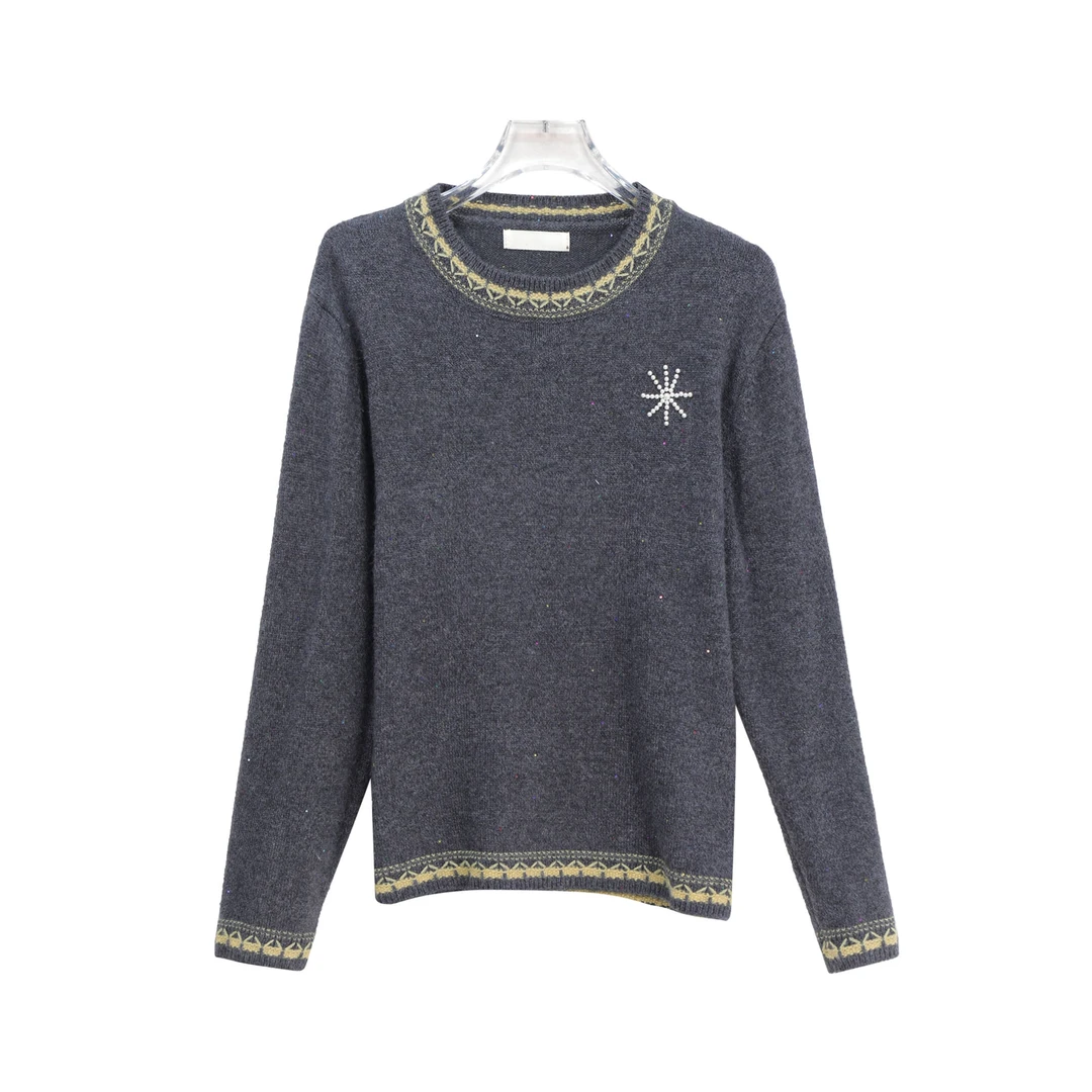 慵懒高级感亮片设计感套头短款针织衫X27843