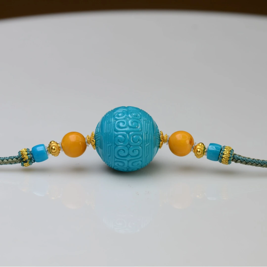 湖北十堰原矿绿松石锁骨珠锁骨链绿松石单珠鸡油黄松石单珠