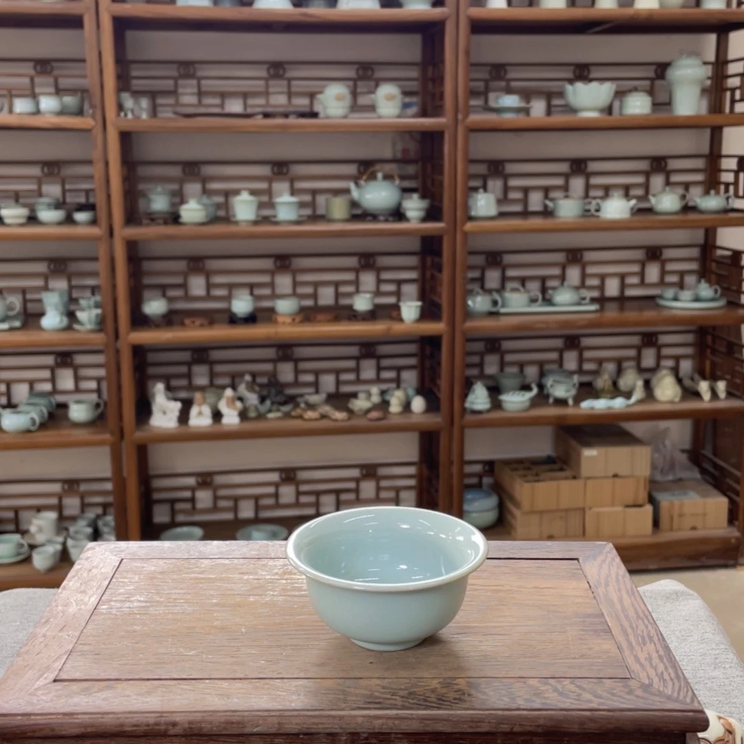 瓷片天青釉全手支烧原矿压手杯