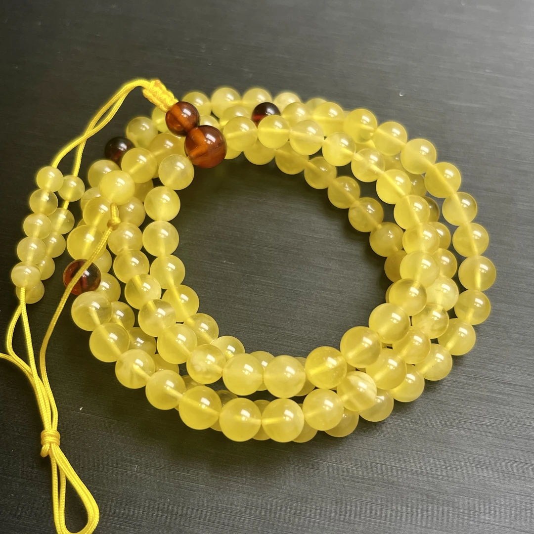 （心选珠宝）天然琥珀蜜蜡108 （轻微花粉）介意勿拍