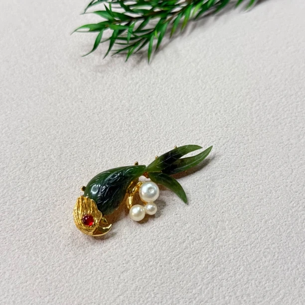 铜合金仿珍珠胸针 【六六中古】孤品复古鹦鹉造型胸针te2086